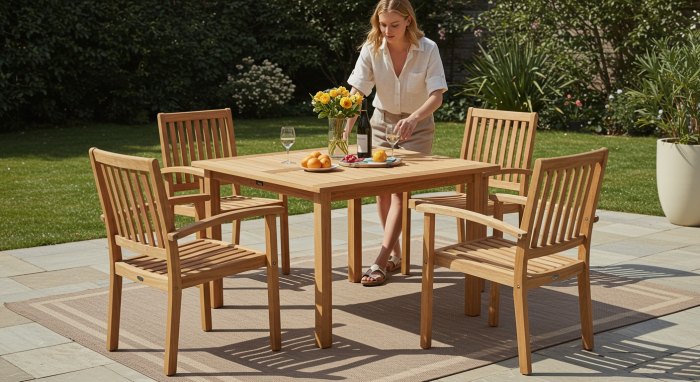 Houten buiten eetset