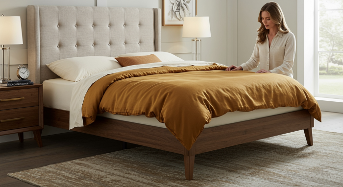 bruin houten bed