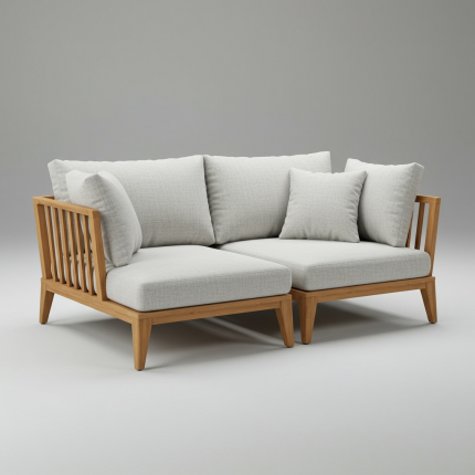 Moderne Houten 2-Zits Buitenbank met Ottoman Loungeset